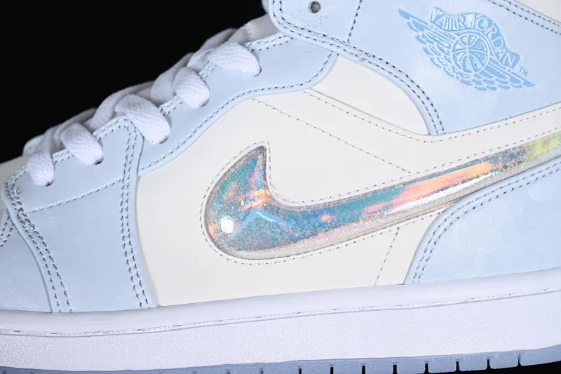 All categories Air Jordan Jordan series basketball shoes Air Jordan 1 Mid Air Jordan 1 Mid GS "Glitter Swoosh" AJ1 Joe 1 ice blue crystal Zhongbang basketball shoes FQ9117-400